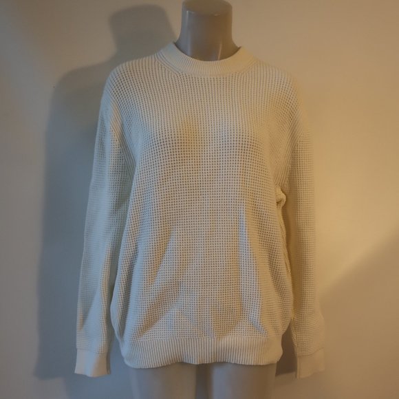 Mens Club Monaco White Thick Waffle Knit Cotton Blend Pullover Sweater L * - Picture 1 of 10